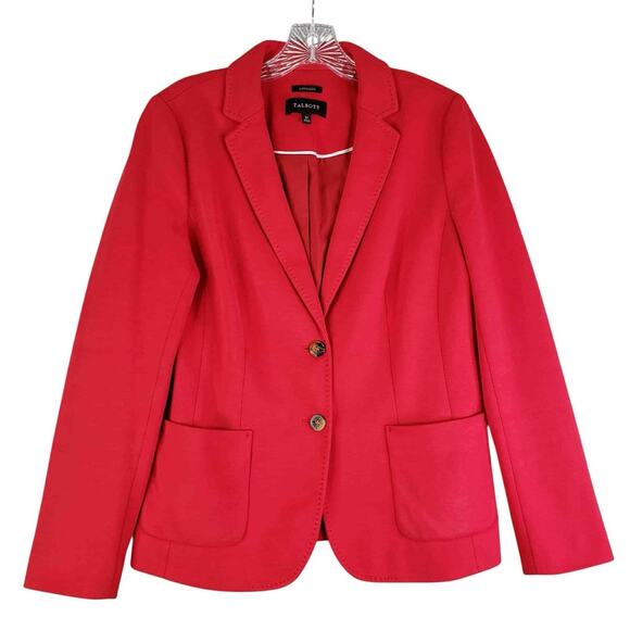 Talbots Blazer Jacket Womens Size 10 Stretch Knit Button Red Lined Aberdeen - Picture 2 of 8